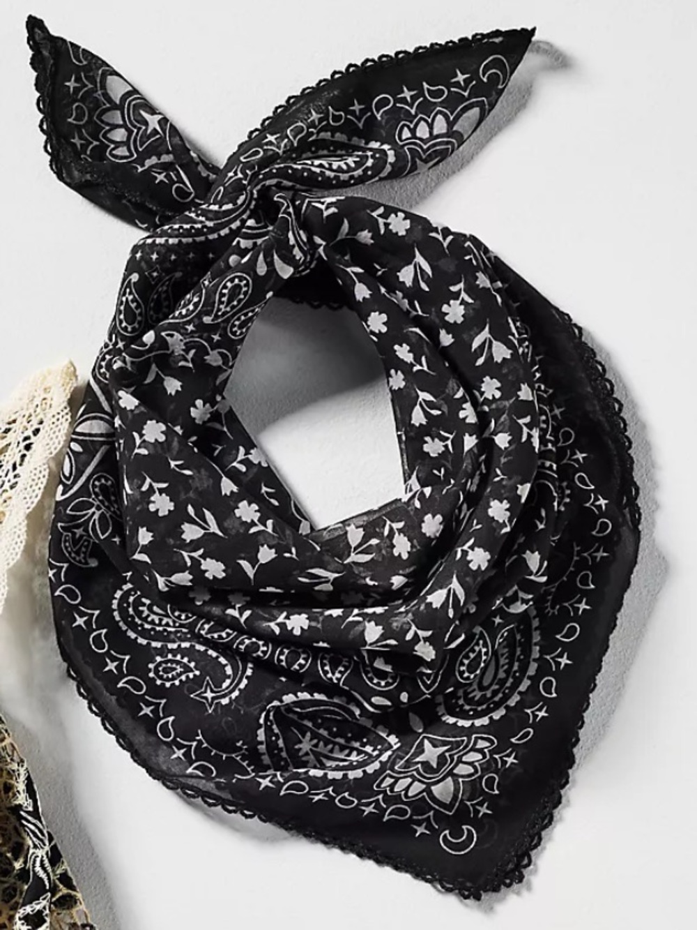 Anthropologie Paisley Bandana Scarf Black and White